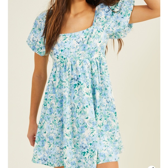 Altar’d State Blue Floral Puff Sleeve Dress Size XL - Picture 1 of 9